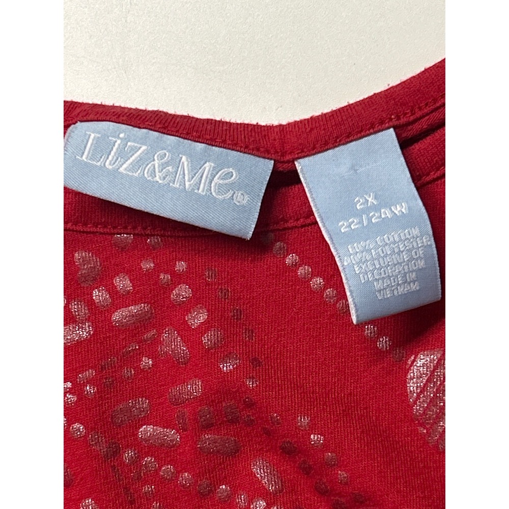 Liz & Me Red Embellished Leaf Print Short Sleeve Top Plus Size‎ 22/24W - Picture 2 of 5